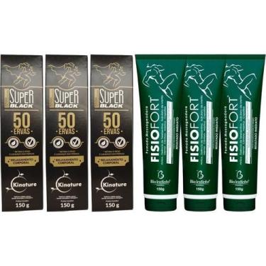 Imagem de Kit 3 Pomada Massageadora 50 Ervas 150g + 3 Pomada Fisiofort 150g - Bi