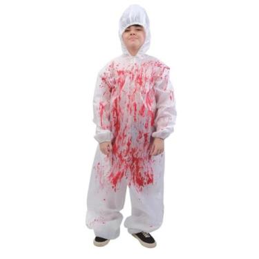 Imagem de Fantasia Infantil Halloween Assustador Macacão com Capuz e Sangue Fals