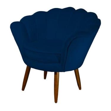 Imagem de Poltrona Decorativa Pétala Suede Azul Marinho Pés Madeira Ms Decor - M