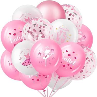 Imagem de 48 peças de decoração de festa de aniversário bailarina, balões rosa e branco, balões de balé, balões de bailarina, balões rosa, decorações de bailarina, artigos de festa de aniversário e casamento