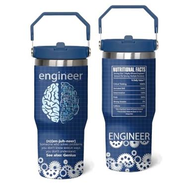 Imagem de Wuepncah Copo de engenharia mecânica de 850 g com alça e canudo, caneca de café de parede dupla de engenharia aeroespacial, garrafa de água isolada reutilizável, copo de aço inoxidável presentes para