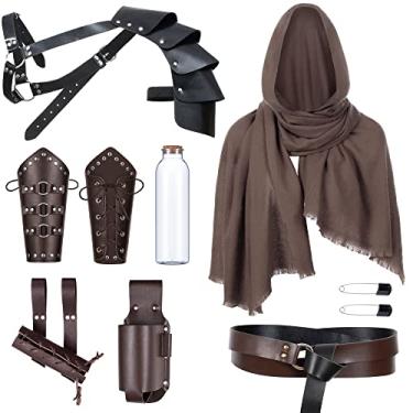 Imagem de ALAMIYA Cinto de Couro Xale Masculino Renascentista Meio Ombro Capa Cachecol Fivela Braçadeiras Retro Magic Cork Poção Garrafa Espada Sapo Acessórios de Fantasia para Adultos