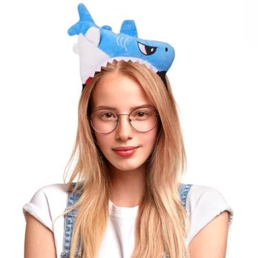 Imagem de ODOCARE Tiara de tubarão de pelúcia, Shark Bite on My Head Funny Headwear, Azul tubarão, One size fits all