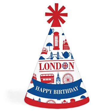 Imagem de Big Dot of Happiness Cheerio, London - Cone Happy Birthday Party Hats for Kids and Adults - Set of 8 (Standard Size)