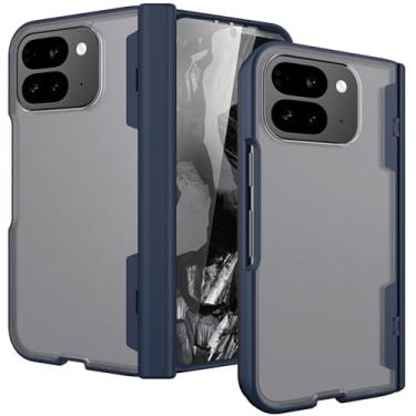 Imagem de YQODSZ Capa dobrável para Google Pixel 9 Pro com proteção de dobradiça de mola, capa transparente fosca com tudo incluso com protetor de tela, capa fina para Google Pixel 9 Pro Fold/Pixel Fold 2 azul
