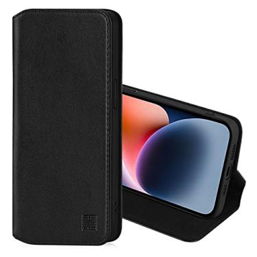 Imagem de 32nd Classic Series 2.0 - Capa carteira de couro real para Apple iPhone 14 Plus (6,7 polegadas), design de couro real com compartimento para cartão, fecho magnético e suporte embutido - preta