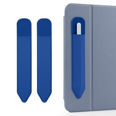 Imagem de DTTO Suporte de lápis para Apple Pencil 2ª e 1ª geração, capa para Apple Pencil Pro e USB-C, bolsa protetora ultrafina elástica com adesivo anexado ao iPad, 2 peças, azul