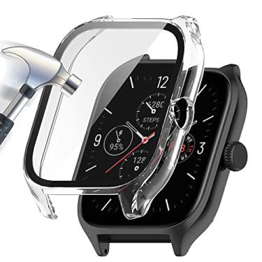 Imagem de Acadeny Capa com protetor de tela de vidro temperado compatível com Amazfit GTS 4, dureza 9H, 360°, capa protetora ultrafina de policarbonato para GTS 4 transparente