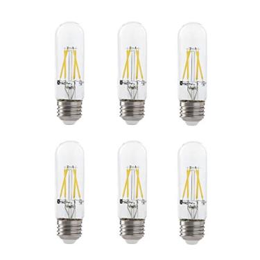 Imagem de Lâmpada de filamento tubular transparente LED 4,5W T10, equivalente a 50W, 400 lúmens, branco macio 3000K, base média E26, regulável, 120V, listado pela UL, (pacote com 6)