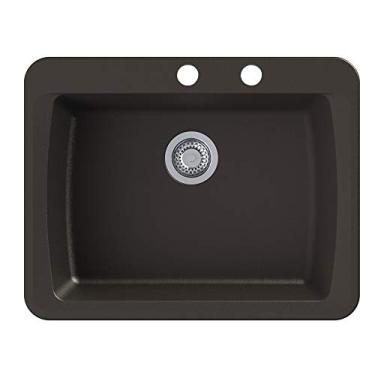 Imagem de Transolid GTSB2520-12-CD Genova SilQ Granito 2 furos Pia de cozinha de tigela única, 63,5 cm C x 50,8 cm L x 20,3 cm A, Espresso