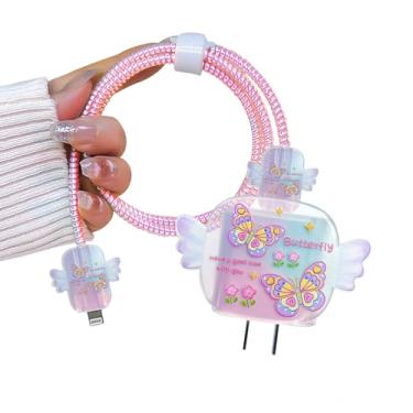 Imagem de Protetor de cabo borboleta para carregador de iPhone com design de asas, linda linha de dados, linha de dados, capa USB para iPhone 11 12 13 14 Pro Max Plus