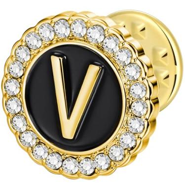 Imagem de HAWSON Alfinetes de lapela com inicial A-Z, alfinetes de gravata personalizados de ouro/prata 18K para ternos, gravatas, chapéus, homens e mulheres, Latão, Sem Pedra Preciosa
