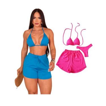 Imagem de Kit 2 Biquíni Com Short Malha Canelada Brilhante Premium - Praia - Bet