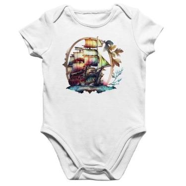 Imagem de Body Bebê Algodão Navio e Flores - Foca na Moda, Branco, P