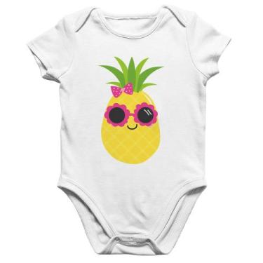 Imagem de Body Bebê Algodão Abacaxi Óculos e Laço - Foca na Moda, Branco, GG