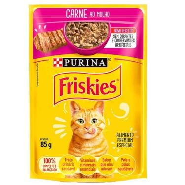 Imagem de Friskies Sachês para Gatos Adultos Sabor Carne 85g, Carne ao Molho, 85