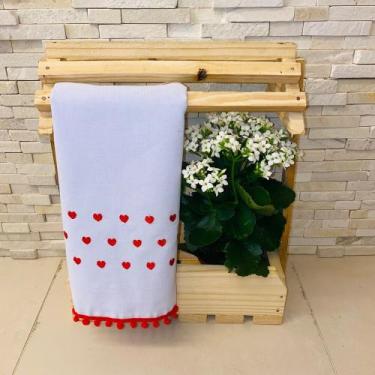 Imagem de Pano de Prato Copa Master Bordado Coração com Pompom Vermelho - Pano e