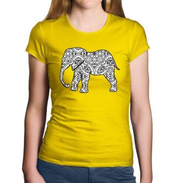 Imagem de Baby Look Algodão Elefante Mandala - Foca na Moda, Amarelo, GG