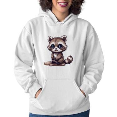 Imagem de Moletom Feminino Guaxinim Fofinho - Foca na Moda, Branco, GG