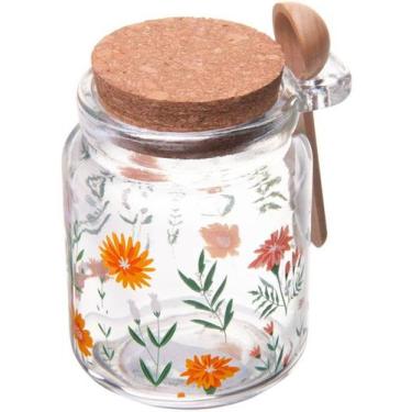 Imagem de Pote 240ml Redondo De Vidro Com Tampa E Colher De Bambu Flora - Lyor