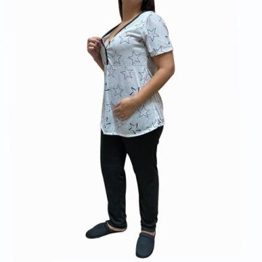 Imagem de Pijama Longo Plus Size Gestante Maternidade Manga Curta Estrelas Linda