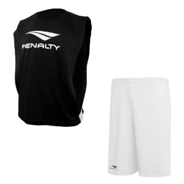 Imagem de Kit Penalty Futebol Colete + Calção Masculino, Preto, Branco, G