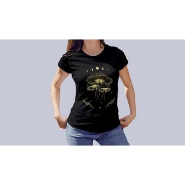 Imagem de Camiseta Mística Dourada Cogumelo Preta - PRESENTE-BRINDE, Preto, GG