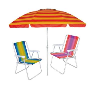Imagem de Kit Praia 2 Cadeira Alta Alumínio + Guarda Sol 2 Metros Sombreiro Alum