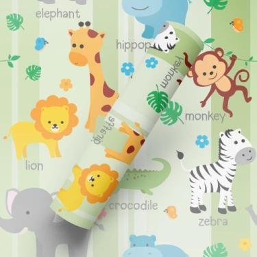 Imagem de Papel de Parede Autocolante Tema Safari Animais Quarto de Bebê - BAZAR