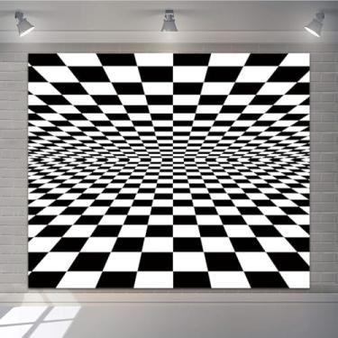 Imagem de Pano de fundo preto e branco de vórtice quadriculado 3 x 2 m abstrato espiral 3D cenário fotográfico perspectiva futurista tubo de tubulação túnel infinito fundo de fotografia para crianças adultos