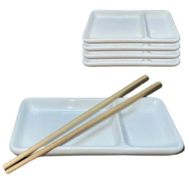 Imagem de Kit 6 Pratos individual Sapporo com Divisória para shoyu em Porcelana 