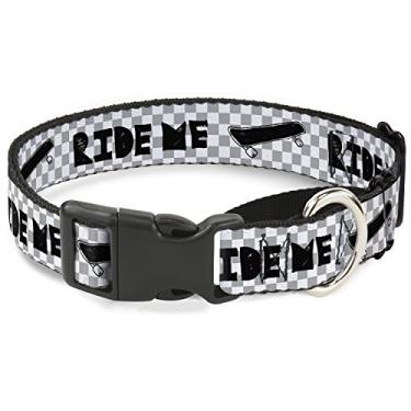 Imagem de Buckle-Down Coleira para cães martingale - Skate Ride ME com mini xadrez branco/cinza/preto - 2,54 cm de largura - serve para pescoços de 22,86 a 38,10 cm - P