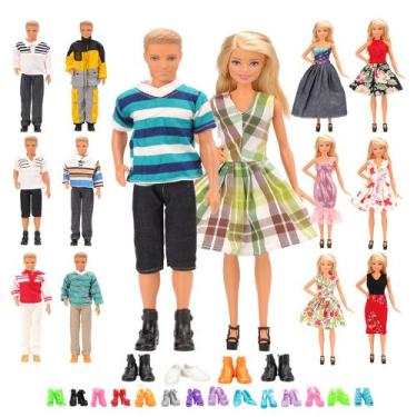 Imagem de Kit Conjuntos De Roupas e Sapatos para Boneca e Bonecos de Até 30cm de