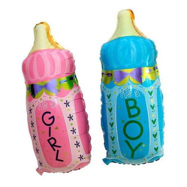 Imagem de 2 Balões Metalizados Mamadeira Rosa E Azul Revelação 82cm - RT