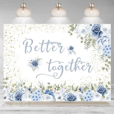 Imagem de 2,4 x 1,8 m Better Together Pano de fundo azul floral dourado pontos de fundo para chá de panela foto de casamento chá de panela flor tema floral decoração de festa adereços