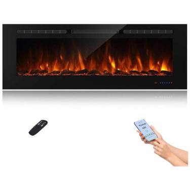 Imagem de Lareira Elétrica Inteligente de 152 cm com Wi-Fi, 5 Ajustes de Chama, Troncos ou Cristais, Controle de Temperatura por Painel Touch, Masarflame
