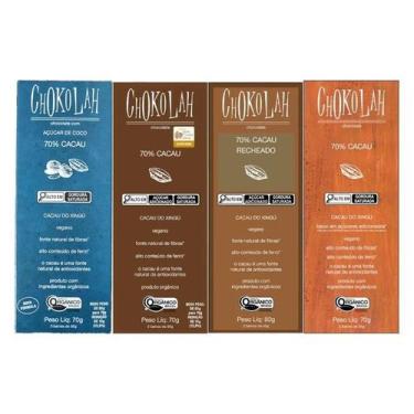 Imagem de Kit 4 Chocolates 70% Orgânico CHoKolaH: Açúcar de Coco, Açúcar Demerar