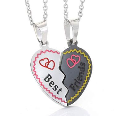 Imagem de Blowin Colares BFF para 2 colares de aço inoxidável com pingente de coração e melhor amigo