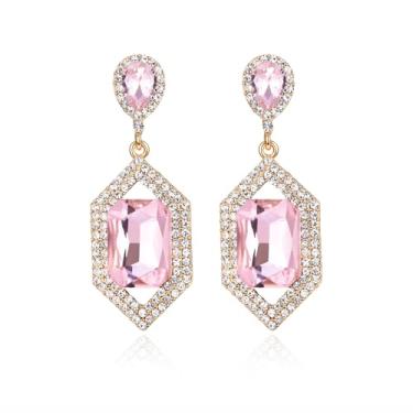 Imagem de Met-edianger Brincos de strass rosa vintage geométricos retrô brincos pendentes de gota de cristal para mulheres, Zinco Aço inoxidável, Strass