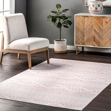 Imagem de nuLOOM Calia Tapete de área lavável à máquina com faixas astecas, 1,5 m x 2,4 m, rosa