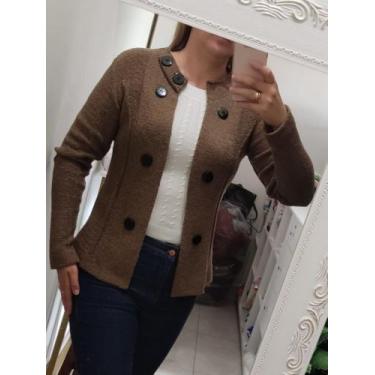 Imagem de Blazer feminino trico mousse slim alfaiataria - Andresa Lima, Mocha mo