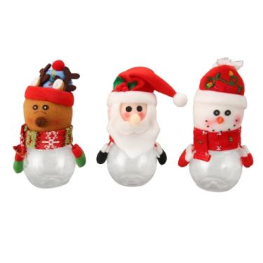 Imagem de 3 Unidades de Potes de Doces de Natal, Pote de Boneco de Neve de Papai Noel Suporte de Garrafa de Doces de Natal Transparente de Plástico Conjuntos de Vasilhas Decorativas de