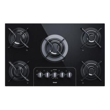 Imagem de Cooktop A Gas Vidro Automatico 5 Bocas 46x73cm - Consul, Preto, Bivolt