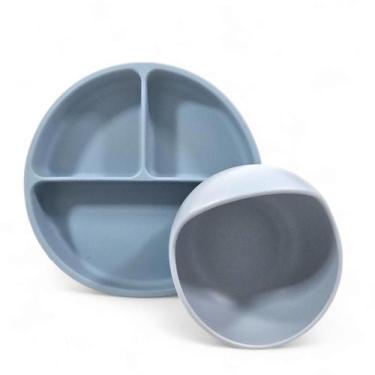 Imagem de Kit Infantil Prato E Tigela De Silicone Azul - HK Baby