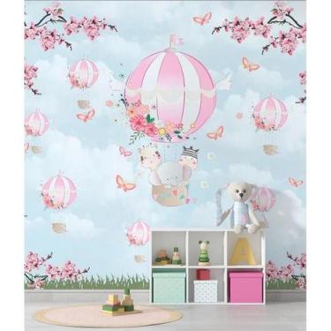 Imagem de Papel de Parede Infantil Animais e Balões - AloPapers, 2,00m de largur