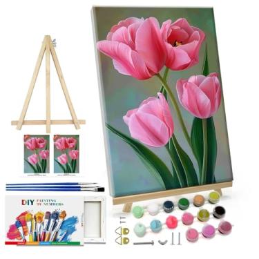 Imagem de ATDMS Kit de pintura por números para adultos com moldura, flores, pintura por número, com cavalete faça você mesmo, tulipa para adultos, kits de pintura por número, tela para presente, decoração de