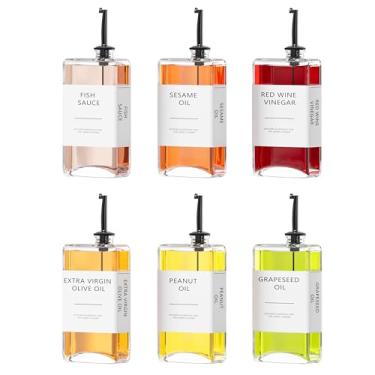 Imagem de Dispensador de óleo de cozinha, conjunto de dispensador de óleo de cozinha, garrafas de óleo e vinagre, garrafa de azeite, dispensador de molho de soja - 6 peças, preto
