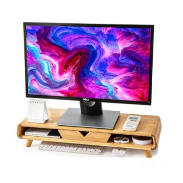 Imagem de Suporte Base de Bambu p/ Monitor, Mesinha de Apoio p/ Melhorar Postura Organizador Acessórios, Heimon (Natural)