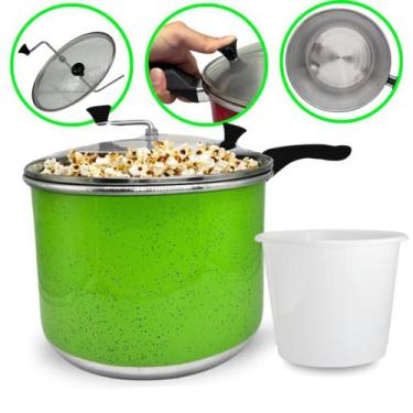 Imagem de Panela Pipoqueira N20 Verde Alumínio com Tampa de Vidro 4 Litros Balde