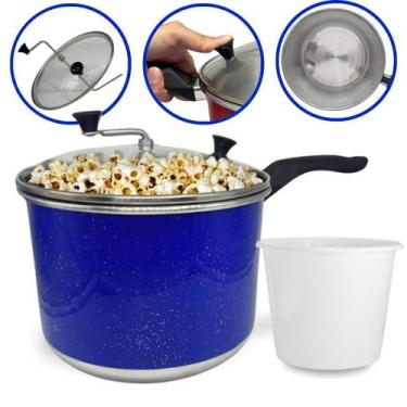 Imagem de Panela Pipoqueira N20 Azul Alumínio com Tampa de Vidro 4 Litros Balde 